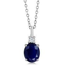 2.55ct Lab-Created Ovale Saphir Solitaire Pendentif Collier 14K Plaqué O... - $179.96