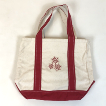 LL Bean Boat &amp; Tote Canvas Red Double Handle Snowflake Small Bag Made in USA - £23.28 GBP