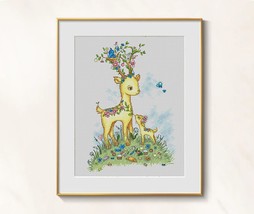 Deer Cross Stitch Woodland pattern pdf - Fairy Tale Cross Stitch Deer Spring  - £7.61 GBP