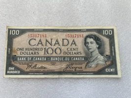 1954 Canadian Hundred Dollar Note - A/J 5317181 - Bank Of Canada - £107.46 GBP