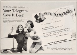 1959 Print Ad Western Union Happy Birthday Telegrams Pretty Ladies Play Records - £12.62 GBP