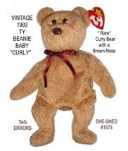 Vintage TY Beanie Baby - CURLY BEAR with brown nose RARE with tags - £19.94 GBP
