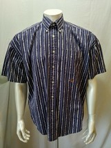 Tommy Hilfiger Men&#39;s Blue Striped Crest Logo Button Down Short Sleeve Sh... - €6,92 EUR