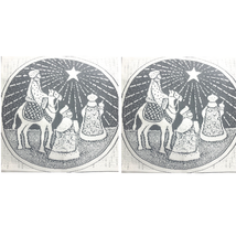 2 Lace Pillow Panel Christmas Holiday Ivory Décor 13x13 Three Wisemen Vintage - £8.29 GBP