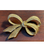 BOW BROOCH CHRISTMAS SIGNED ROMAN Vintage 2.5” Gold Tone  Crystal  Rhine... - £8.87 GBP