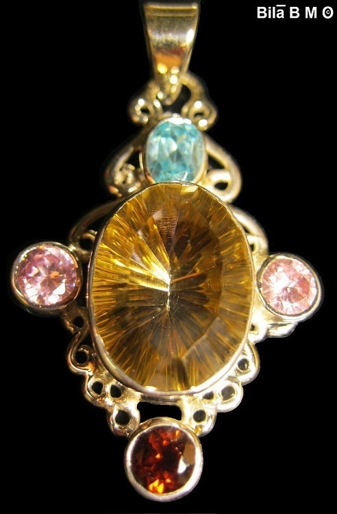 Primary image for GOLDEN MYSTIC TOPAZ PENDANT in Sterling  with BLUE TOPAZ, GARNET and PINK QUARTZ