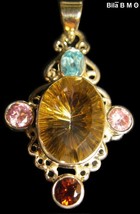 GOLDEN MYSTIC TOPAZ PENDANT in Sterling  with BLUE TOPAZ, GARNET and PIN... - £98.85 GBP