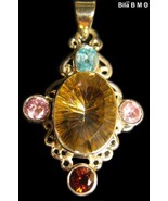 GOLDEN MYSTIC TOPAZ PENDANT in Sterling  with BLUE TOPAZ, GARNET and PIN... - £99.91 GBP