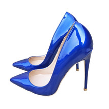 Glossy Royal Blue Women Patent Pointed Toe Stiletto Pumps 8cm 10cm 12cm Customiz - £62.56 GBP