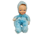 VINTAGE PLASTIC FACE GIRL DOLL BLUE PAJAMSA ZIPPER BACK STUFFED ANIMAL P... - $56.05