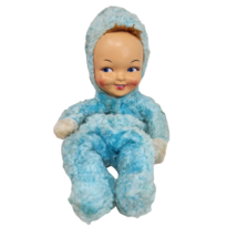 VINTAGE PLASTIC FACE GIRL DOLL BLUE PAJAMSA ZIPPER BACK STUFFED ANIMAL P... - $56.05