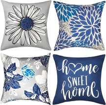 Decorative Throw Pillow Covers Set Of 4 Blue Pillow Covers 18X18 Inch Throw - £27.82 GBP