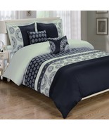 Chelsea Black 5-Piece Duvet Cover Set Embroidered 100% Cotton Full/Queen... - £123.60 GBP+