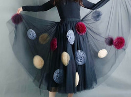 Custom Black Fluffy Midi Tulle Skirt Women Plus Size Black Tulle Tutu Skirt image 3