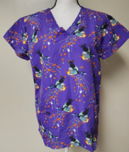 Serene Uniforms Purple Halloween Theme Scrub Top Ghosts Witches  Small - £9.33 GBP