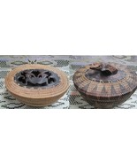 Balinese Indonesian vintage woven oval baskets WOODEN SCULPTURE COVER PI... - $1,039.41 MXN