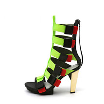 Gladiator Sandals Women 9 cm High Heel Shoes Woman Hollow Out Summer Boots Women - £207.55 GBP
