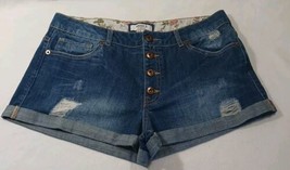Button Fly Jeans Shorts Womens Tag 29 Mid Rise Forever 21 Distressed Den... - $10.88
