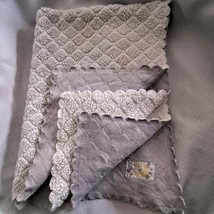 Just Born Gray White Scalloped Moon Star White Yellow Satin Patch Baby Blanket - $59.39