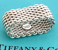 Size 7.5  Tiffany Somerset Mesh Weave Mens Unisex Ring in Sterling Silver - £255.76 GBP