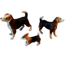 Set of 3 Miniature Mini Porcelain Dogs Beagles Figurines Vintage - £28.66 GBP