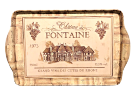 Chateau Fontaine Serving Tray Winery Grape Decor Melamine Brown on Beige Handle - £13.89 GBP