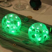 Set of 2 St Patricks Day Crackle Glass Ball LED Lights w/ Timer Shamrock... - $27.71