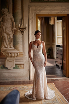 Mermaid Wedding Dress with Spaghetti Straps Sequin Embroidered Lace in Ivory - £438.03 GBP