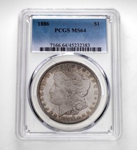 1886 $1 Morgan Dollar Graded By PCGS As MS64 Cool Reverse Toning! - $222.75