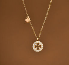 14ct Solid Gold Crystal Clover Cross Necklace - 14k Au585, gift, small, chain - £157.12 GBP