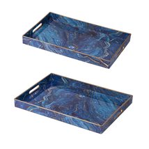 Set of Two Modern Chic Blue Rectangular Trays L:19x14, S:18x12 inches - £48.26 GBP