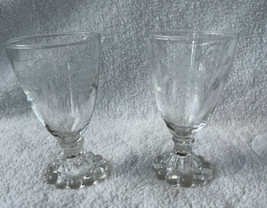 2 Boopie Anchor Hocking Etched Grapes Clear Juice Glasses Beaded Foot 4 ... - $13.99