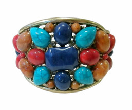 Colorful Southwest Style Faux Stone Wide Cuff Bracelet Bohemian Desert Style - £11.92 GBP