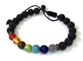 7 Chakra Bracelet Natural Lava Stone &amp; Colorful Beads Stretch Jewelry - £4.79 GBP