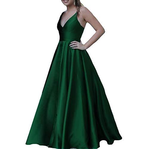 Kivary Women V Neck Spaghetti Straps Formal Long Evening Prom Dress Emerald Gree