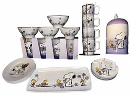 Snoopy Woodstock Easter Eggs 23p Salad &amp; Snack Plates Bowls Tray Jar Purple Cups - $250.00