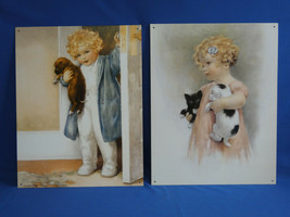 Bessie Pease Gutmann Girl With Kitten Boy With Puppy Out Of Print Metal ... - $23.33