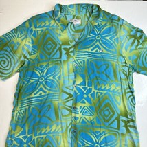 Mae Young Designs Hawaiian Button Up Shirt XL Blue/Green Short Sleeve *F... - £18.62 GBP