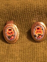 Oval Hand-painted Clip-on earrings VINTAGE - £9.30 GBP