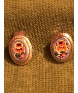 Oval Hand-painted Clip-on earrings VINTAGE - £9.10 GBP