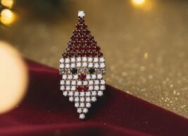 Rhinestone Santa Christmas Brooch | Vintage St. Nick Pin Jewelry Gift - $22.99