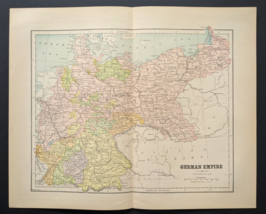 Antique Original 1890 GERMAN EMPIRE Hunt &amp; Eaton Colored Map 13x11 ~ Fisk &amp; Co. - £38.50 GBP