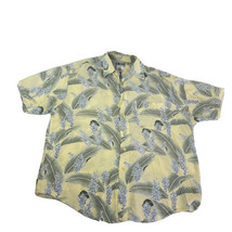 United Mens Hawaiian Button Shirt Palm Tree L Yellow Green And Blue - £11.64 GBP