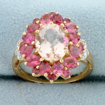 5ct TW Morganite, Pink Tourmaline and Diamond Ring in 14K Yellow Gold - £1,179.37 GBP