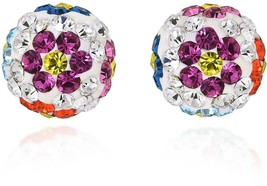 Sweet Daisies White Round Muticolor Cubic Zirconia .925 Sterling Silver Stud - £39.05 GBP