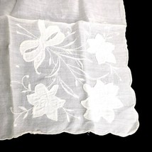 VTG Hanky Handkerchief Off White with Off White Embroidered Flowers 13” Wedding - $9.85