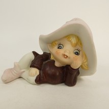 Vintage Brown Pixie Elf Fairy lying down Porcelain  Figurine Homco 5213 WHJGR - £6.39 GBP