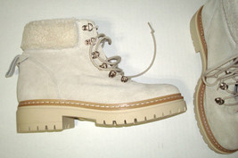 New Womens Cream Off White Lace Up Shearling Suede Hiking Boots 40 9 Fab... - £205.75 GBP