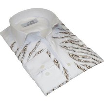 Men CEREMONIA Turkey Shirt 100% Cotton Fancy Rhine Stone #Roma 13 White Slim Fit image 2