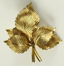 Vintage Signed Costume Jewelry LISNER Gold Tone Double Textured Leaf Pin - £16.40 GBP